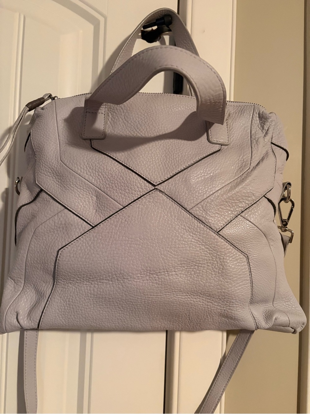 Christopher Kon Women’s Medium Leather Satchel crossbody Bag in Light Gray